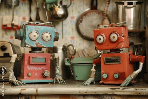 Abandoned robots in cartoony style