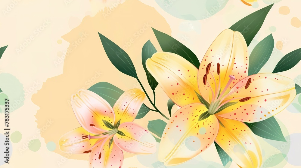 Beautiful blooming lily flower minimalist fantasy background, A bouquet of lilies in a vase in daylight, fresh light pink yellow white color lily flower poster nature background, Beautiful blooming lily flower minimalist fantasy background, A bouquet of lilies in a vase in daylight, fresh light pink yellow white color lily flower poster nature background,