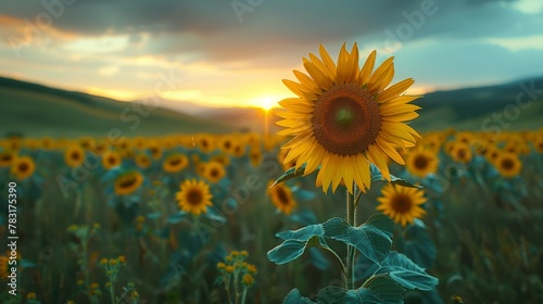 Golden Hour Sunflower Field  generative ai