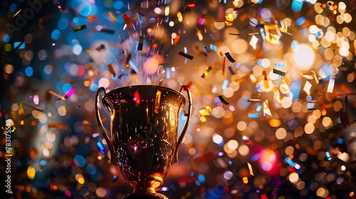 Trophy surrounded by sparkling confetti, capturing the joy of victory
