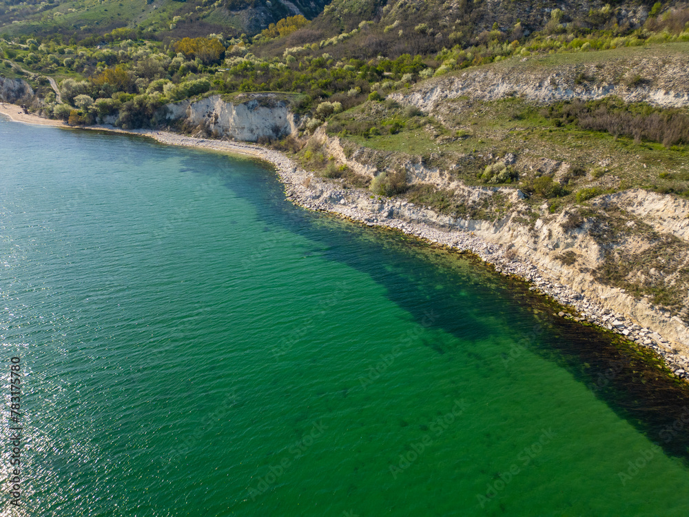 top aerial view of the beautiful wild beach in Bulgaria