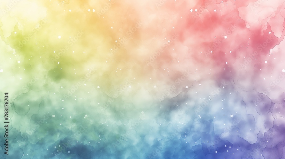 Fototapeta premium Watercolor background with soft pastel tones and splashes of paint, using a delicate rainbow color palette