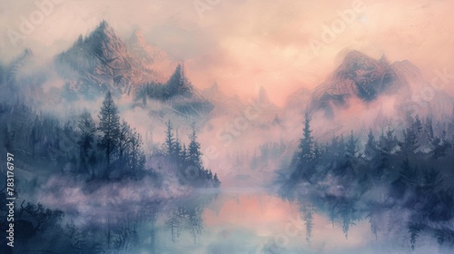 Ethereal pastel landscape capturing the fleeting beauty of the natural world in fine art © KerXing