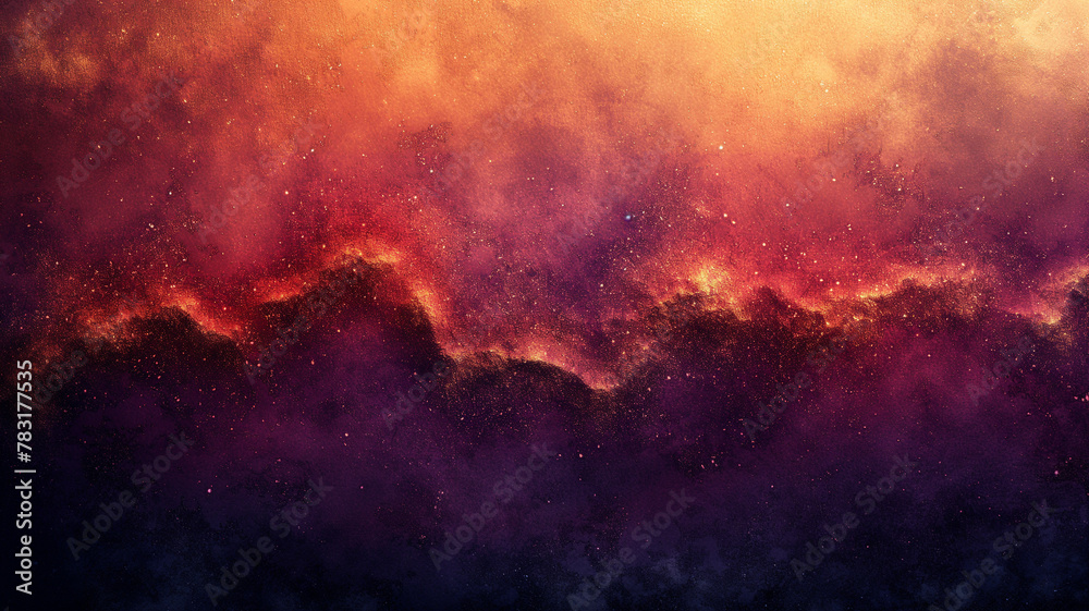 A colorful, abstract painting of a starry sky with a purple background - obrazy, fototapety, plakaty 