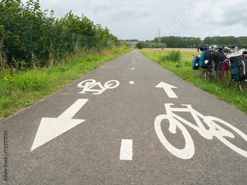 Brussels, Belgium - July 30th 2023: Cycling fast lane in the outskirts of the capital