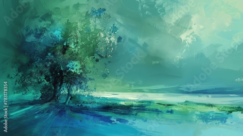 An artistic composition showcasing analogous colors like blue, blue green, and green, conveying a sense of calmness and tranquility