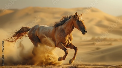 Elegant Equine Movement in Abu Dhabi Sands, generative ai