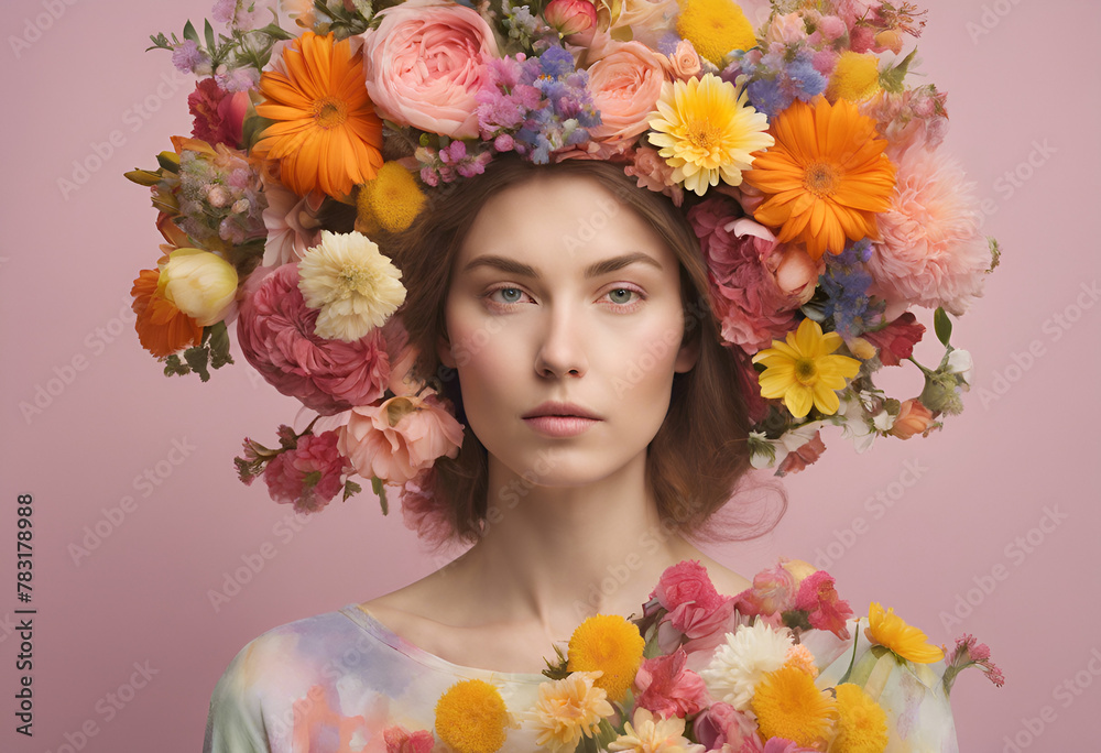 Pastel Perfection: Portrait with a Flower Crown Generative AI