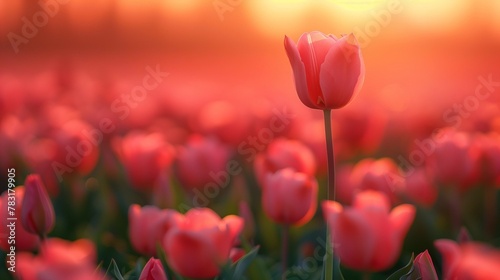 Golden Sunset Beauty  Vibrant Tulip Field  generative ai