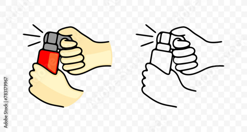 Self defense against wild animals and bear spray, graphic design. Aerosol, bear attack, forest and nature, hiking and camping, vector design and illustration