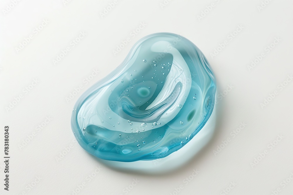 Gel. Blue gel texture with bubbles swoosh swatch sample cosmetics. Cosmetic product close up. Facial jelly serum, cleanser, shower gel or shampoo. Transparent drop isolate on white background. Liquid Gel. Blue gel texture with bubbles swoosh swatch sample cosmetics. Cosmetic product close up. Facial jelly serum, cleanser, shower gel or shampoo. Transparent drop isolate on white background. Liquid