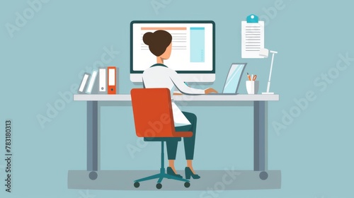Woman Working at Desk With Computer