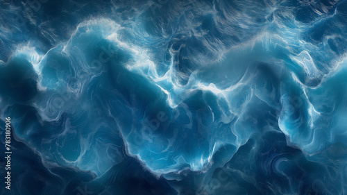 The image is of a large wave in the ocean, with a blue and white color scheme