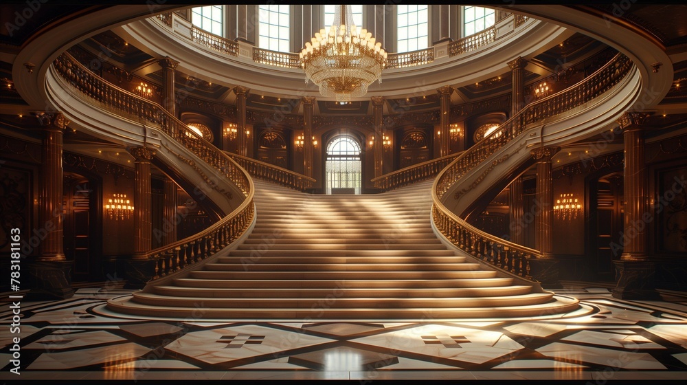 Upward Perspective of Stunning Art Deco Stairway, generative ai