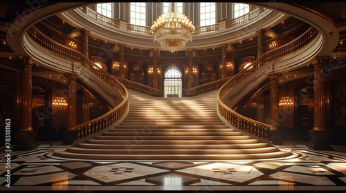 Upward Perspective of Stunning Art Deco Stairway  generative ai