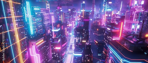 Neon futuristic glow, Crane shot view