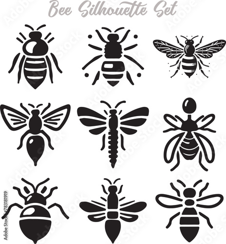 Bee Silhouette Vector Illustration Design Bundle © Milon