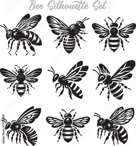 Bee Silhouette Vector Illustration Design Bundle © Milon