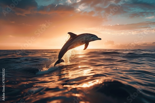 Dolphin Jumping at Sunset in the Ocean