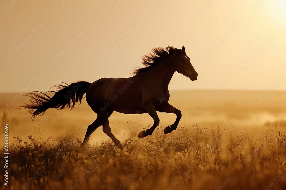 Horse Galloping at Sunset in Nature's Freedom Horse Galloping at Sunset in Nature's Freedom