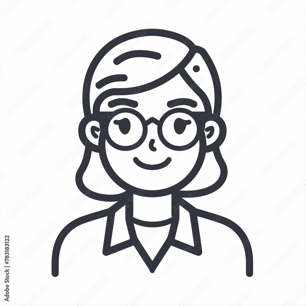 Line Art Illustration of Smiling Female Character Line Art Illustration of Smiling Female Character