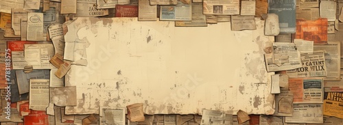 Newspaper texture background with vintage style newspaper clippings and copy space for text. Vintage retro design with old paper cutout of newspapers