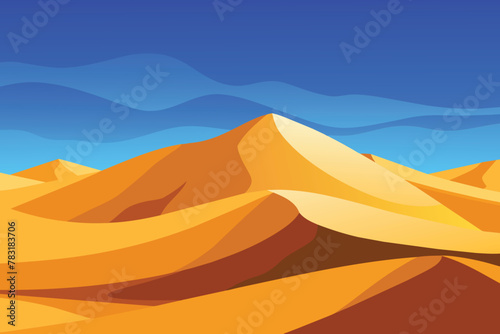 Fototapeta Naklejka Na Ścianę i Meble -  Big 3d realistic background of sand dunes. Desert landscape with blue sky vector design
