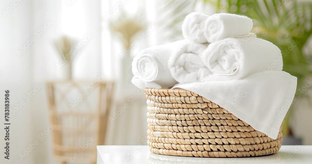 A stack of clean white towels in the spa salon