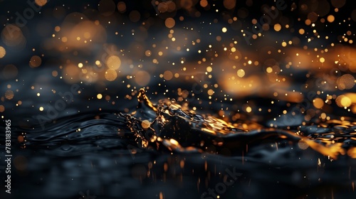Reflective Golden Sparks on Water in Abstract Art