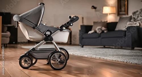 Baby stroller at home.	
 photo