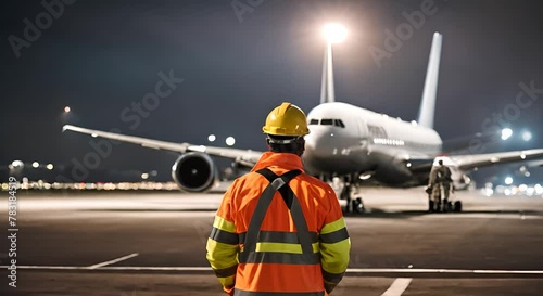 Back view of an airport worker.	
 photo