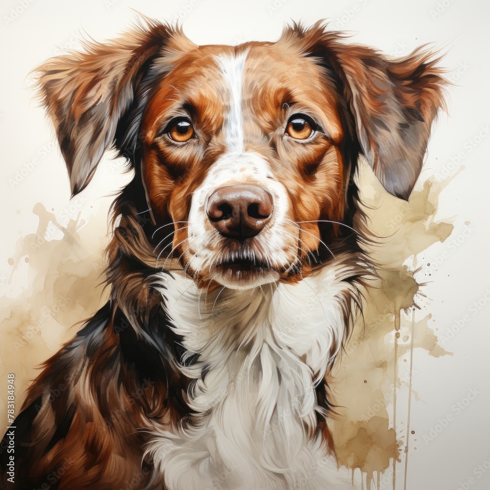 A kind cute portrait of a dog illustration is suitable for printing on the packaging of any dog ​​products, dog food, dog medications, pet toys. Dog drawing, painting, art.