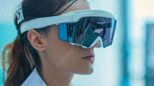 Woman in White Lab Coat Wearing Goggles