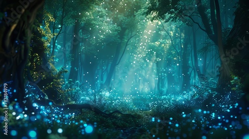Otherworldly 3D glow emanating from an enchanted forest © KerXing