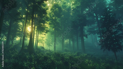Serene 3D glow enveloping a tranquil forest scene