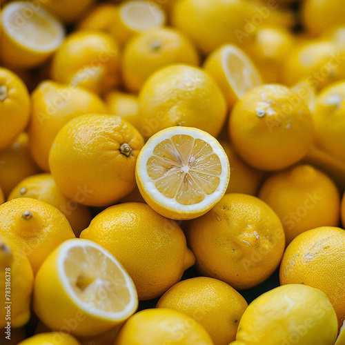 Background with ripe yellow lemons. Fresh and fragrant citruses