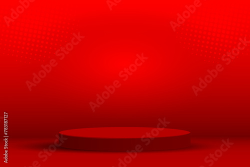 Vector realistic 3d cylinder podium with red background