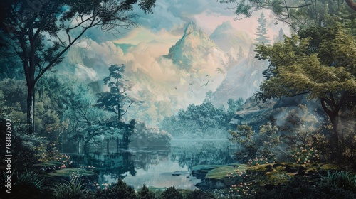 Captivating landscape painting evoking a sense of wonder and exploration in fine art