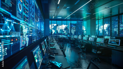 High-tech cybersecurity operations center
