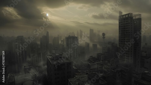 Dystopian cityscape shrouded in perpetual darkness