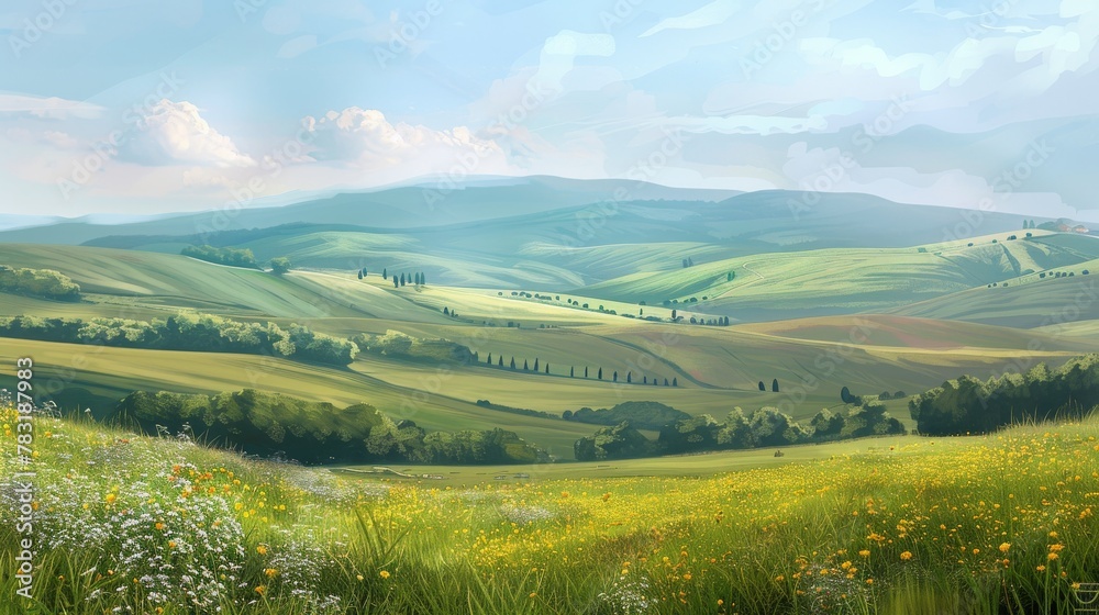 Serene landscape with an everlasting view of rolling hills