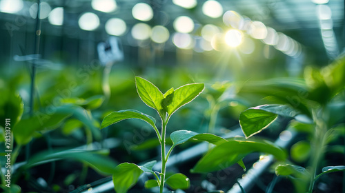 Plant growing in a controlled biotech environment  high-tech greenhouse