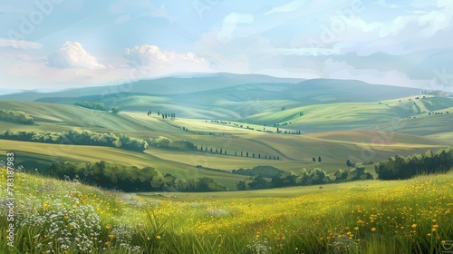 Serene landscape with an everlasting view of rolling hills