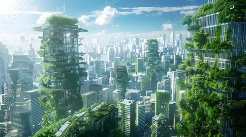 Visionary Futuristic City Embracing Climate-Resilient Strategies with Renewable Energy,Vertical Gardens,and Water Conservation Systems © pkproject