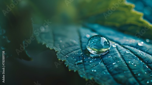 Fragile Water Drop Reflecting Nature's Captivating Beauty on Leaf's Edge