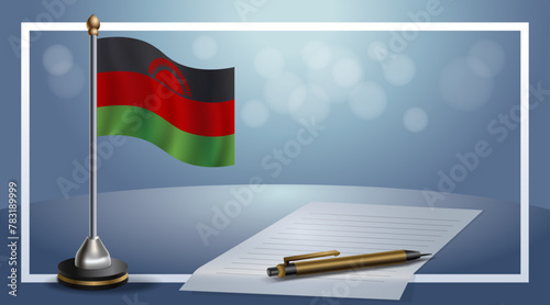 Small national flag of the Malawi on bokeh background, vector Illustration