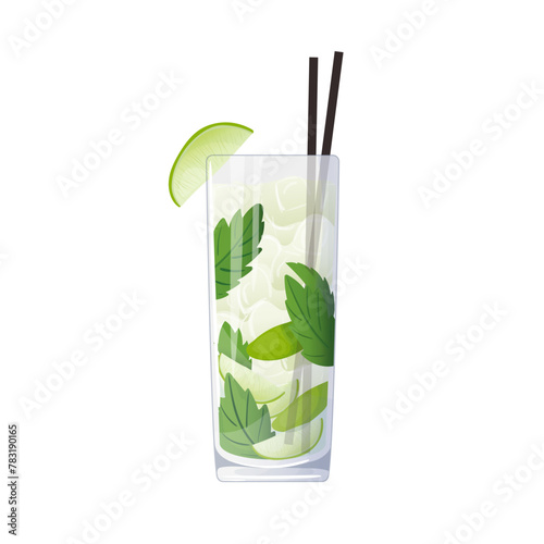 Mojito cocktail. alcoholic drink, hand drawn in cartoon style.