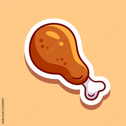 Fried chicken leg illustration, vector. Fried chicken sticker.