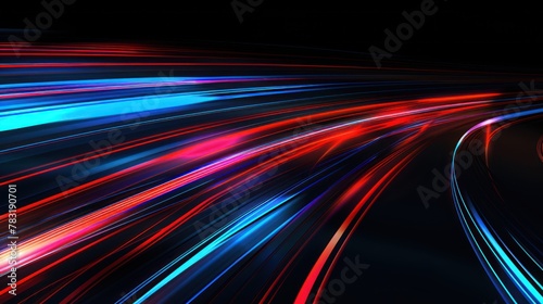 Blue and red light lines on black background, shining light. Abstract light effect.