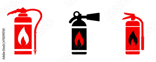 Vector red and black fire extinguisher icons vector set of fire extinguisher icons on white background